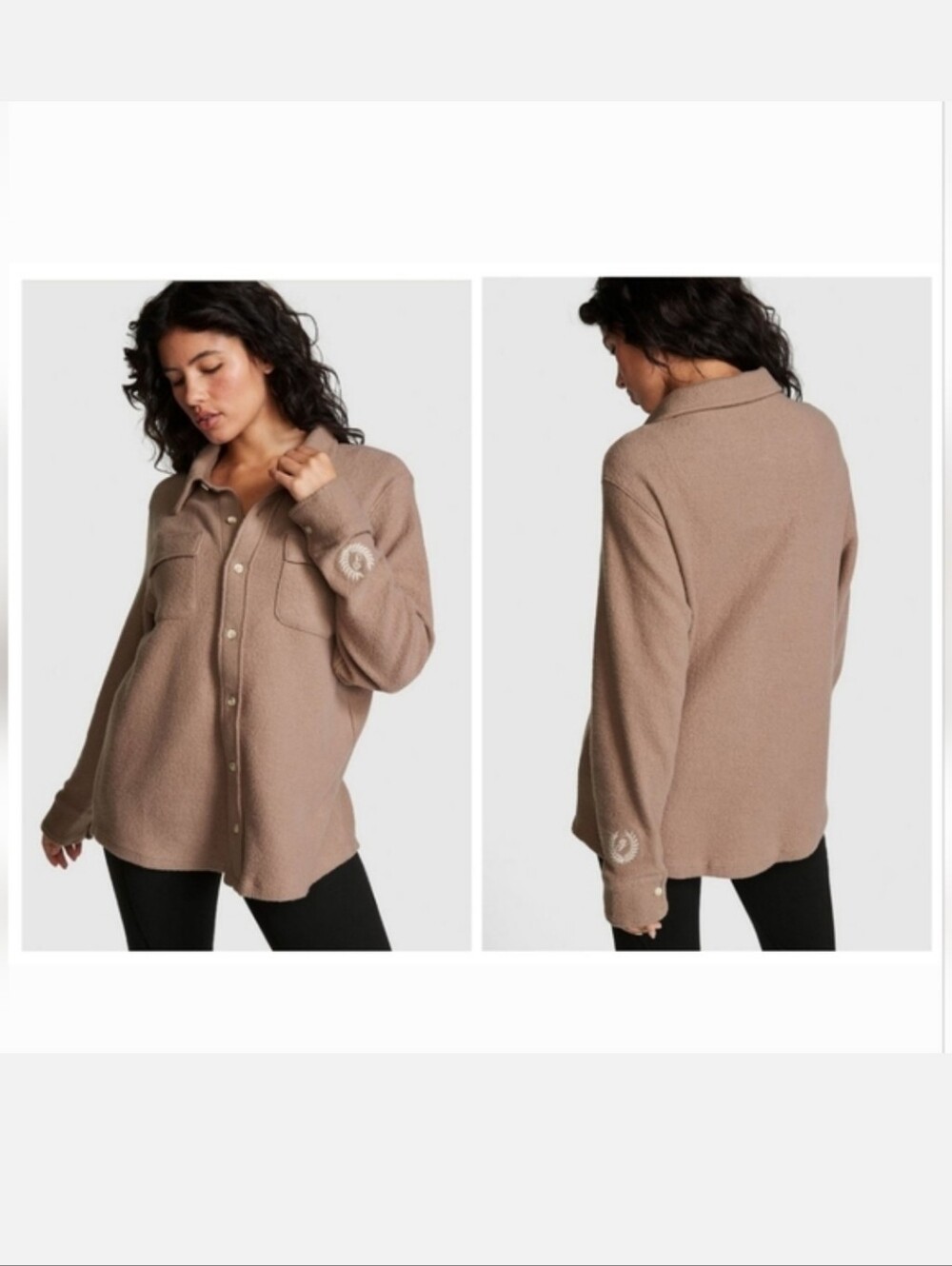 Victoria's secret pink reverse cozy fleece shacket TAN MEDIUM OVERSIZED
